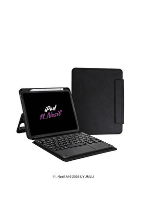 iPad 11. Nesil A16 2025 Uyumlu Touch Padli Bluetoothlu Klavyeli Standlı Fuchsia Tablet Kılıfı