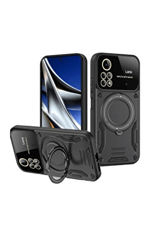 Poco X4 Pro 5G Uyumlu 360 Dönebilen Standlı Koruyucu Fuchsia Telefon Kılıfı