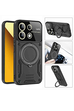 Poco X4 Pro 5G Uyumlu 360 Dönebilen Standlı Koruyucu Fuchsia Telefon Kılıfı