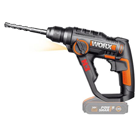 WORX WX390.9 20Volt 1.2J Profesyonel SDS-Plus Pnömatik Şarjlı Matkap + 8 Adet Uç + Mandren (Akü Dahil Değildir)