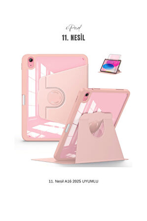 iPad 11. Nesil A16 2025 Uyumlu 360° Dönebilen Yatay Dikey Standlı Fuchsia Pino Tablet Kılıfı
