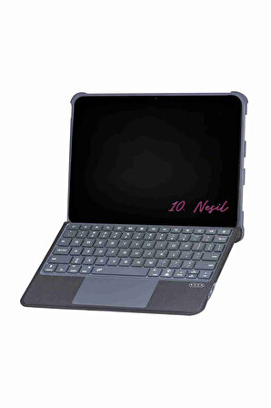 iPad 10. Nesil Uyumlu Fuchsia Katanya 360° Manyetik Standlı Ledli Touchpadli Klavyeli Tablet Kılıfı