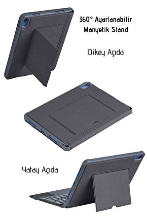 iPad 10. Nesil Uyumlu Fuchsia Katanya 360° Manyetik Standlı Ledli Touchpadli Klavyeli Tablet Kılıfı
