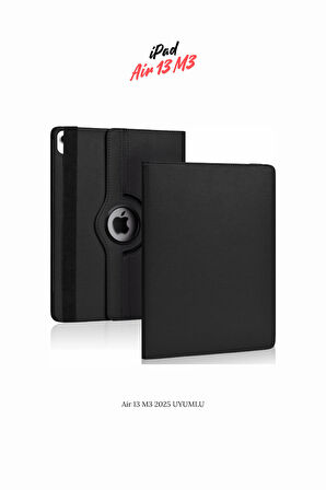 iPad Air 13 M3 2025 Uyumlu 360° Yatay Dikey Dönebilen Deri Tablet Kılıfı