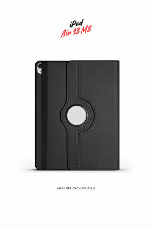 iPad Air 13 M3 2025 Uyumlu 360° Yatay Dikey Dönebilen Deri Tablet Kılıfı