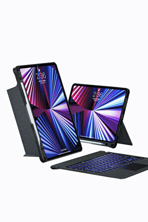 iPad 11.Nesil A16 2025 Uyumlu Fuchsia Touch Pad Bluetooth Klavyeli Standlı Mıknatıslı Tablet Kılıfı