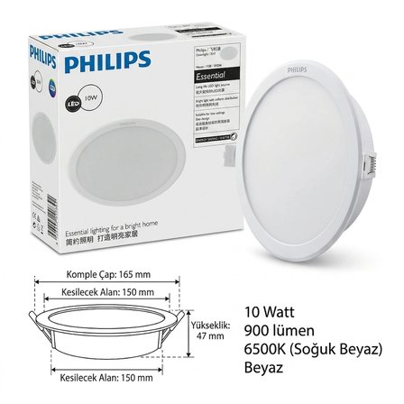 Philps 10w  900lumen 6500k beyaz ışık kesim yeri 150mm dış çapı 165mm yükseklik 47mm