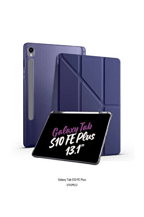Galaxy Tab S10 FE Plus Uyumlu 13.1 inç Kalem Bölmeli Standlı Tri Folding Tablet Kılıfı