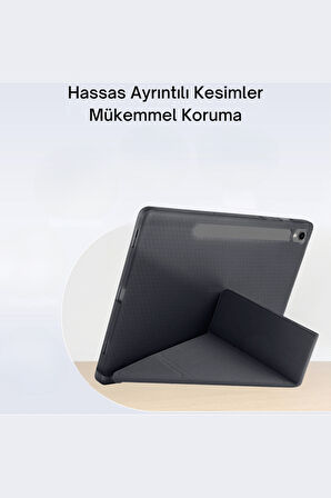 Galaxy Tab S10 FE Plus Uyumlu 13.1 inç Kalem Bölmeli Standlı Tri Folding Tablet Kılıfı