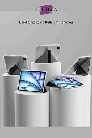 Pad 7 Pro / Pad 7 Uyumlu Kalem Bölmeli Fuchsia Trifolding Akıllı Tablet Kılıfı