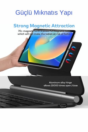 iPad 11. Nesil A16 2025 Uyumlu Magic Style Manyetik Yapışmalı Klavyeli Tablet Kılıfı