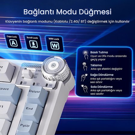 Aula AU75 3 Modlu RGB Hot Swap Mekanik TKL Star Vector Switch Kablosuz Makrolu Klavye Buz Mavisi