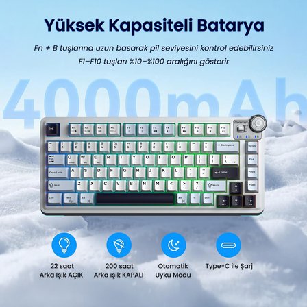 Aula AU75 3 Modlu RGB Hot Swap Mekanik TKL Star Vector Switch Kablosuz Makrolu Klavye Lacivert