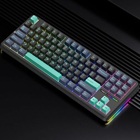 Aula F87 Mekanik RGB TKL GrayWood V4 Switch Kablosuz Makrolu Hot Swap Klavye Siyah