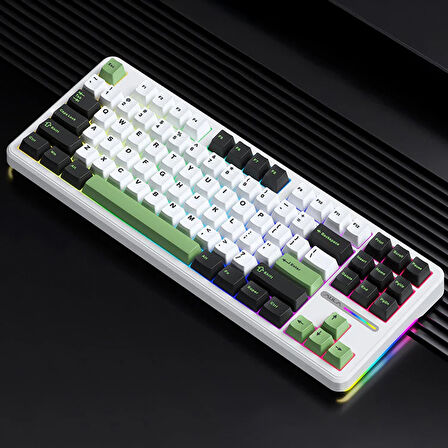 Aula F87 Mekanik RGB TKL GrayWood V3 Switch Kablosuz Makrolu Hot Swap Klavye Yeşil