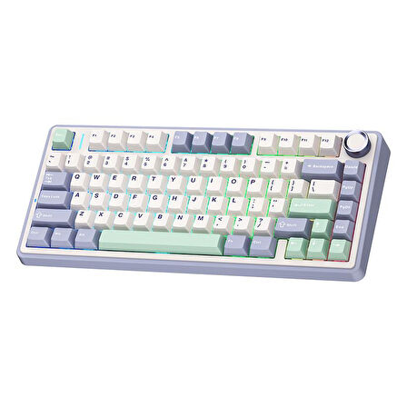 Aula F75 Mekanik RGB TKL Gray Switch Kablosuz Makrolu Hot Swap Klavye Pastel