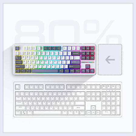 Aula F87 Mekanik RGB TKL GrayWood V3 Switch Kablosuz Makrolu Hot Swap Klavye Turuncu