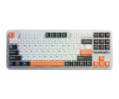 Aula F87 Mekanik RGB TKL SpaceCrystal Switch Kablosuz Makrolu Hot Swap Klavye Turuncu