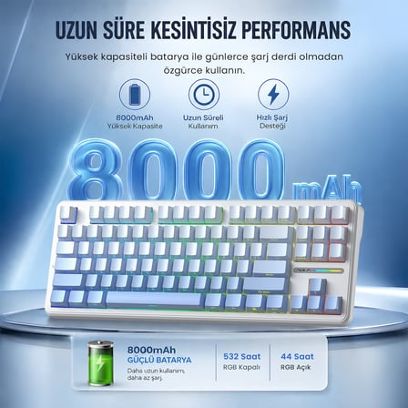 Aula F87 PRO Mekanik RGB TKL GrayWood V4 Switch Kablosuz Makrolu Hot Swap Klavye Gradyan Mavi