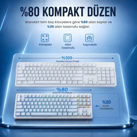 Aula F87 PRO Mekanik RGB TKL GrayWood V4 Switch Kablosuz Makrolu Hot Swap Klavye Gradyan Mavi