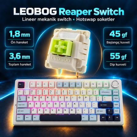 Aula F75 Mekanik RGB TKL Reaper Switch Kablosuz Makrolu Hot Swap Klavye Lacivert