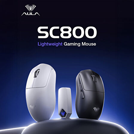 Aula SC800 Lightweight PAW3395 Sensor 26000 DPI 8000Hz Kablolu ve Kablosuz Gaming Oyuncu Mouse Siyah