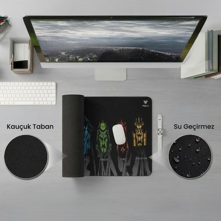 Aula MP-WFFM 70x30cm Gaming Oyuncu Mousepad Kaymaz Tabanlı Kenar Dikişli Siyah