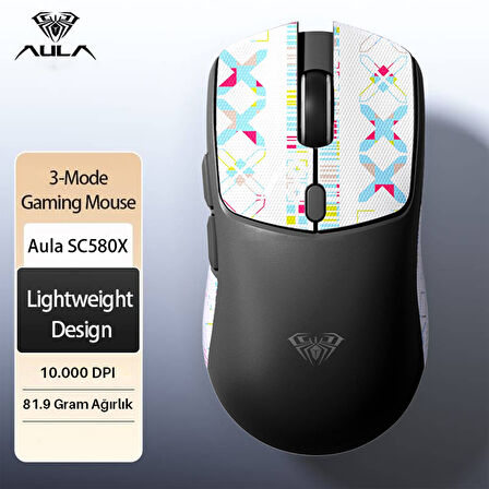Aula SC580X Lightweight PAW3311 Sensör 10000 DPI 1000Hz Kablolu ve Kablosuz Gaming Oyuncu Mouse Siyah