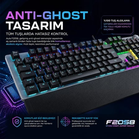 Aula F2058 Bilek Destekli RGB Makrolu Mekanik Kablolu Oyuncu Klavyesi