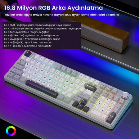 Aula F99 Pro 3 Modlu RGB Hot Swap Mekanik Star Vector Switch Kablosuz Makrolu Klavye Gri