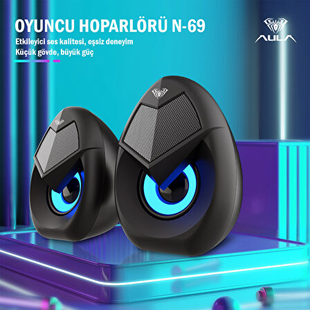 Aula N-69 2*3W RGB LED Işıklı Masaüstü Oyuncu Laptop PC Bilgisayar Hoparlörü