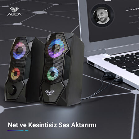 Aula N-301 10W Masaüstü RGB Gaming Oyuncu PC 1+1 Speaker Hoparlör