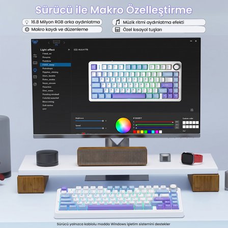 Aula F75 Mekanik RGB TKL Star Vector Switch Kablosuz Makrolu Hot Swap Klavye Mor