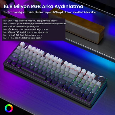 Aula F99 Pro 3 Modlu RGB Hot Swap Mekanik Nimbus V3 Switch Kablosuz Makrolu Klavye Gradyan Gri