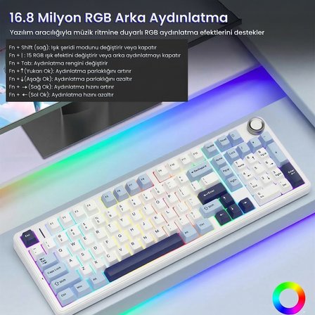 Aula F99 Pro 3 Modlu RGB Hot Swap Mekanik Star Vector Switch Kablosuz Makrolu Klavye Lacivert