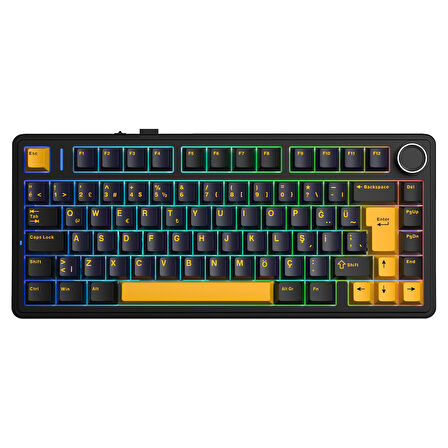 Aula F75 Mekanik RGB TKL GrayWood V4 Switch Kablosuz Makrolu Hot Swap Türkçe Q Klavye Siyah