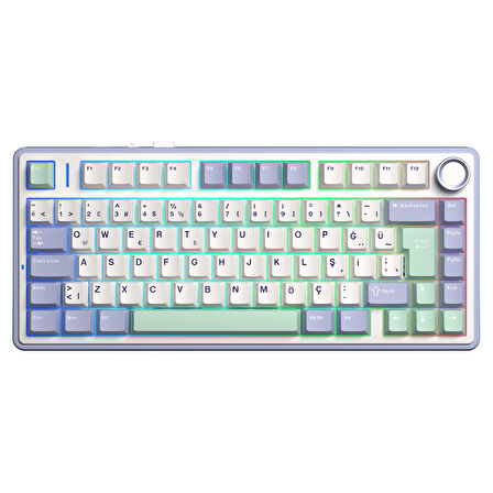 Aula F75 Mekanik RGB TKL GrayWood V4 Switch Kablosuz Makrolu Hot Swap Türkçe Q Klavye Pastel