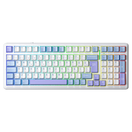 Aula F99 Mekanik RGB GrayWood V4 Switch 3 Modlu Kablosuz Makrolu Hot Swap Türkçe Q Klavye Mavi