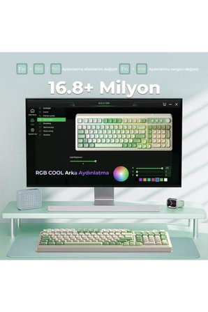Aula S99 Retro Yeşil RGB %96 Kablolu/Kablosuz Oyuncu Klavyesi Teşhir
