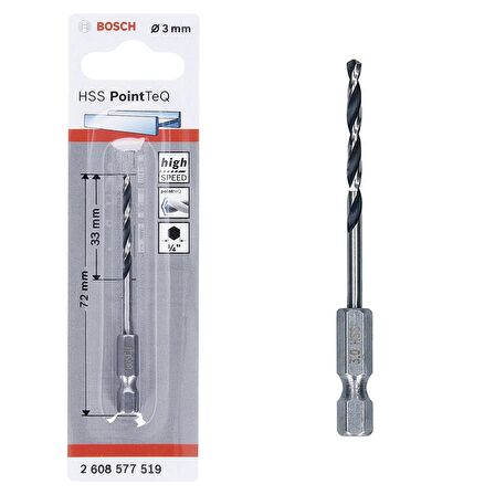 Bosch Hss Point TeQ Hex Metal Matkap ucu 3mm  - 2608577519