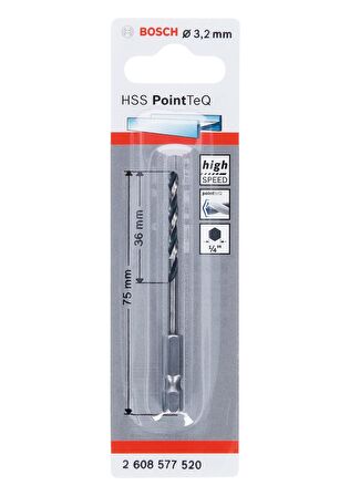 PoinTeQ 3,2mm 1/4 Adap. Metal Matkap Ucu 1'li 2608577520 Bosch