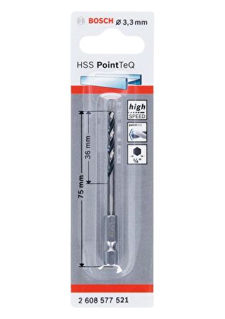 PoinTeQ 3,3mm 1/4 Adap. Metal Matkap Ucu 1'li 2608577521 Bosch