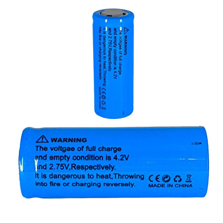 Hedyex 26650 Şarjlı Pil 8800mAh 4.2V Li-ion Pil Mavi 1Li Premium