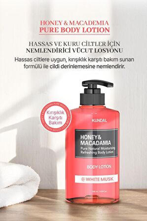 Nemlendirici ve Besleyici Vücut Losyonu Kundal Honey&Macadamia Pure Body Lotion 500ml(Amber Vanilla)