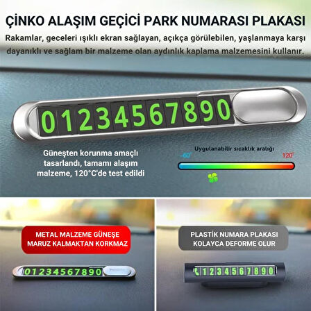 Coofbe Çinko Alaşım Fosforlu Araç Park Numaratör Oto Numaratör Geçici Park için Telefon Numaratörü