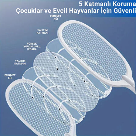 Coofbe Şarjlı 12000maH 300V 5 Katmanlı Uv Işıklı Elektrikli Sivrisinek Öldürücü Raket Sinek Öldürücü Sineksavar