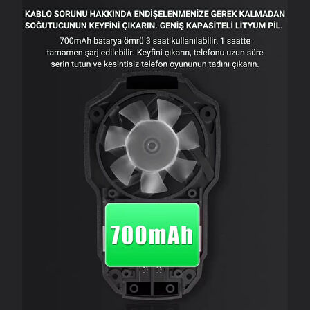 Coofbe Kablosuz 700Mah Şarjlı 6000RPM 3 Hız Kademeli Dönüş Telefon Soğutucu Fan Soğutma Fanı Radyatör Soğutucu