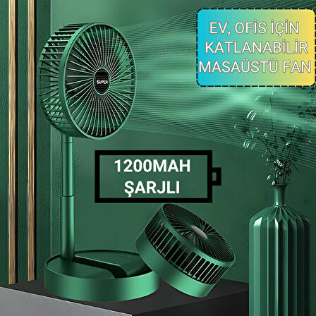 Coofbe Teleskopic 1200Mah Şarjlı 3 Hız Modlu Masaüstü Vantilatör Fan Ev Ofis Masaüstü Vantilatör Fan