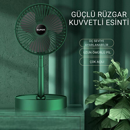 Coofbe Teleskopic 1200Mah Şarjlı 3 Hız Modlu Masaüstü Vantilatör Fan Ev Ofis Masaüstü Vantilatör Fan