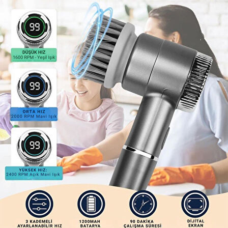 Coofbe  2400RPM Hızlı Şarjlı Değiştirilebilir 5 Başlıklı Profesyonel Temizlik Fırçası Mutfak Lavabo Banyo Temizlik Fırçası